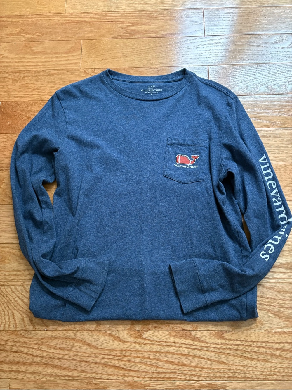 Vineyard Vines Navy Long-Sleeve Pocket Tee with Whale Logo